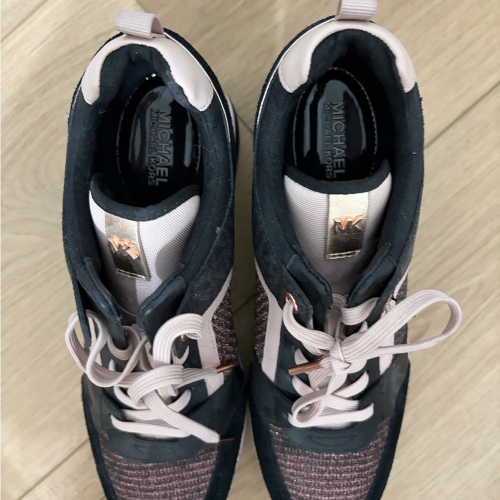 Michael Kors Black and Blush Metallic Platform Sneakers - Picture 6 of 6